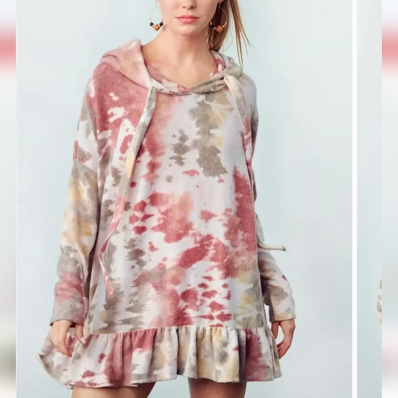 Jade By Jane Tops - Fluffy Tie Dye Hoodie Tunic